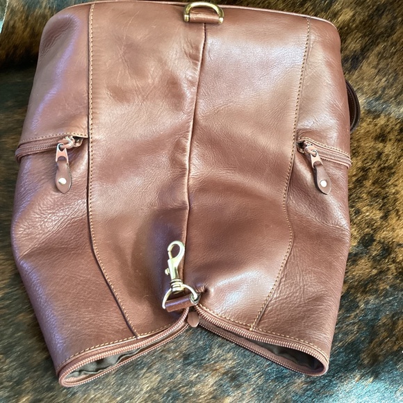 Beautiful Genuine Brown Leather Slingback Compress Handbag